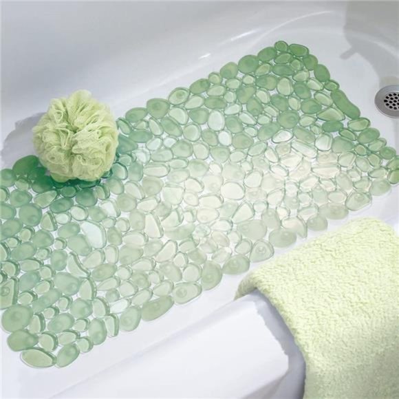 iDesign Pebblz Non-Slip Suction Bath Mat for Shower, Bathtub - Green 26
